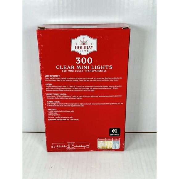 Holiday Time - Incandescent Mini Christmas Lights Outdoor 300-Count | Green Cord - Picture 2 of 3